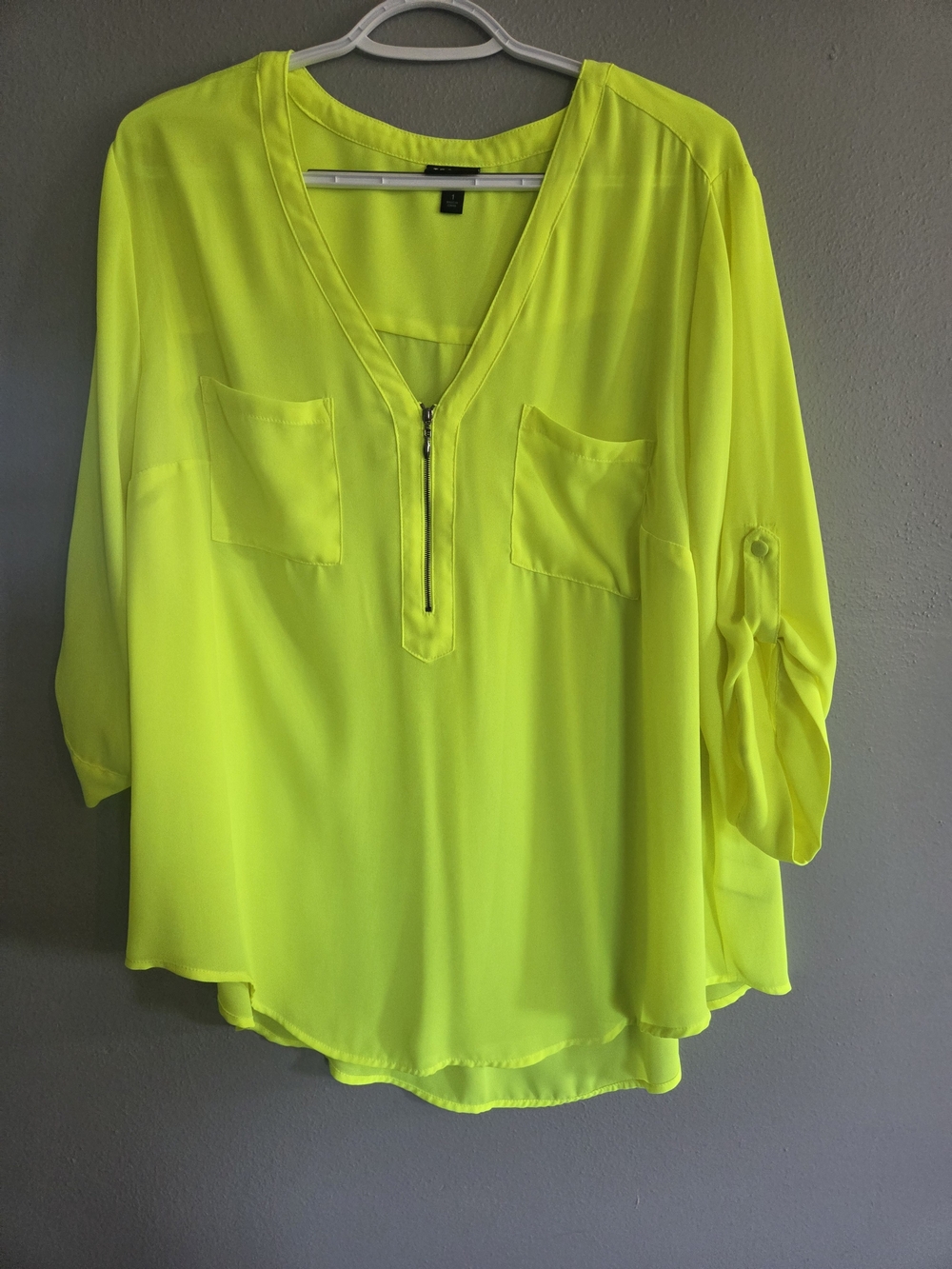 torrid Neon Yellow V-Neck Zip Front Blouse